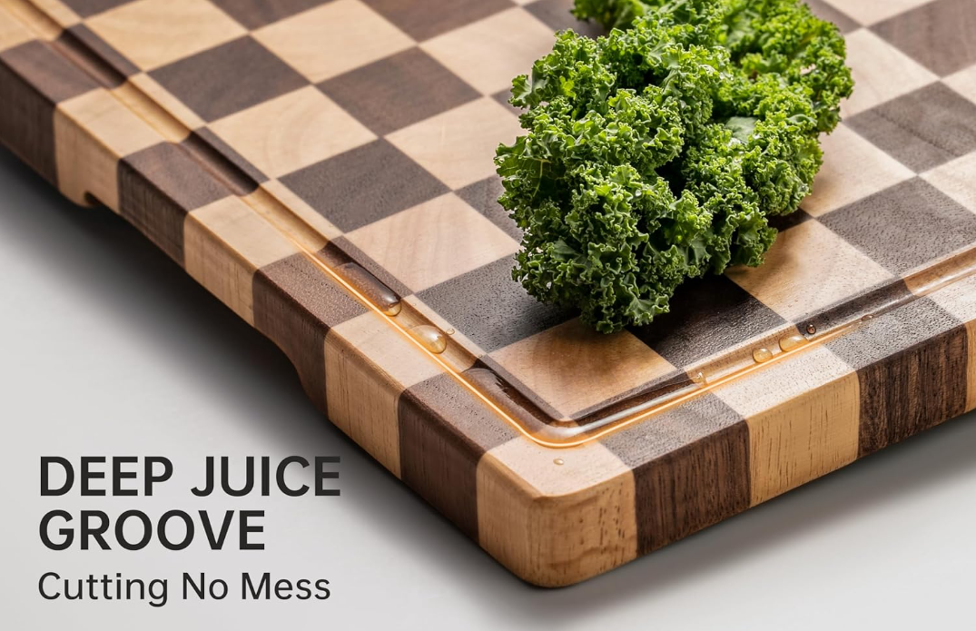 Reversible checkerboard wood cutting board